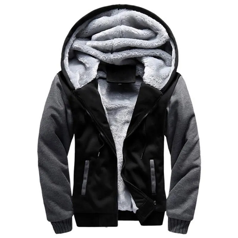 Men Winter Thick Warm Fleece Zip Up Hoodie