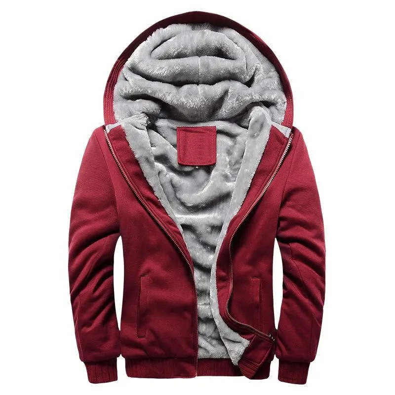Men Winter Thick Warm Fleece Zip Up Hoodie