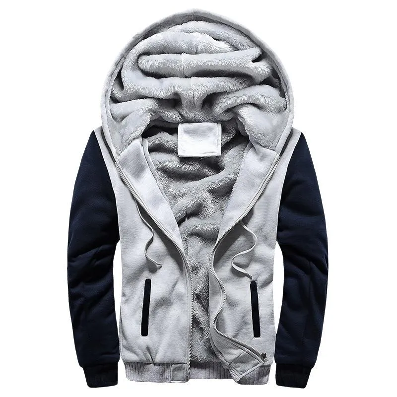 Men Winter Thick Warm Fleece Zip Up Hoodie