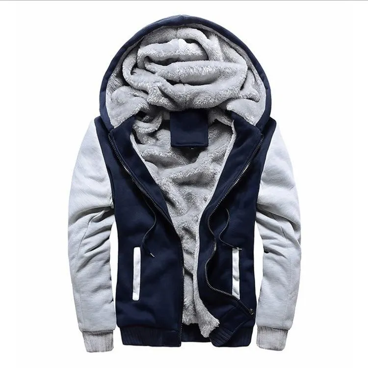 Men Winter Thick Warm Fleece Zip Up Hoodie