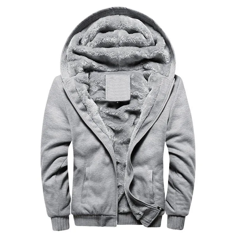 Men Winter Thick Warm Fleece Zip Up Hoodie