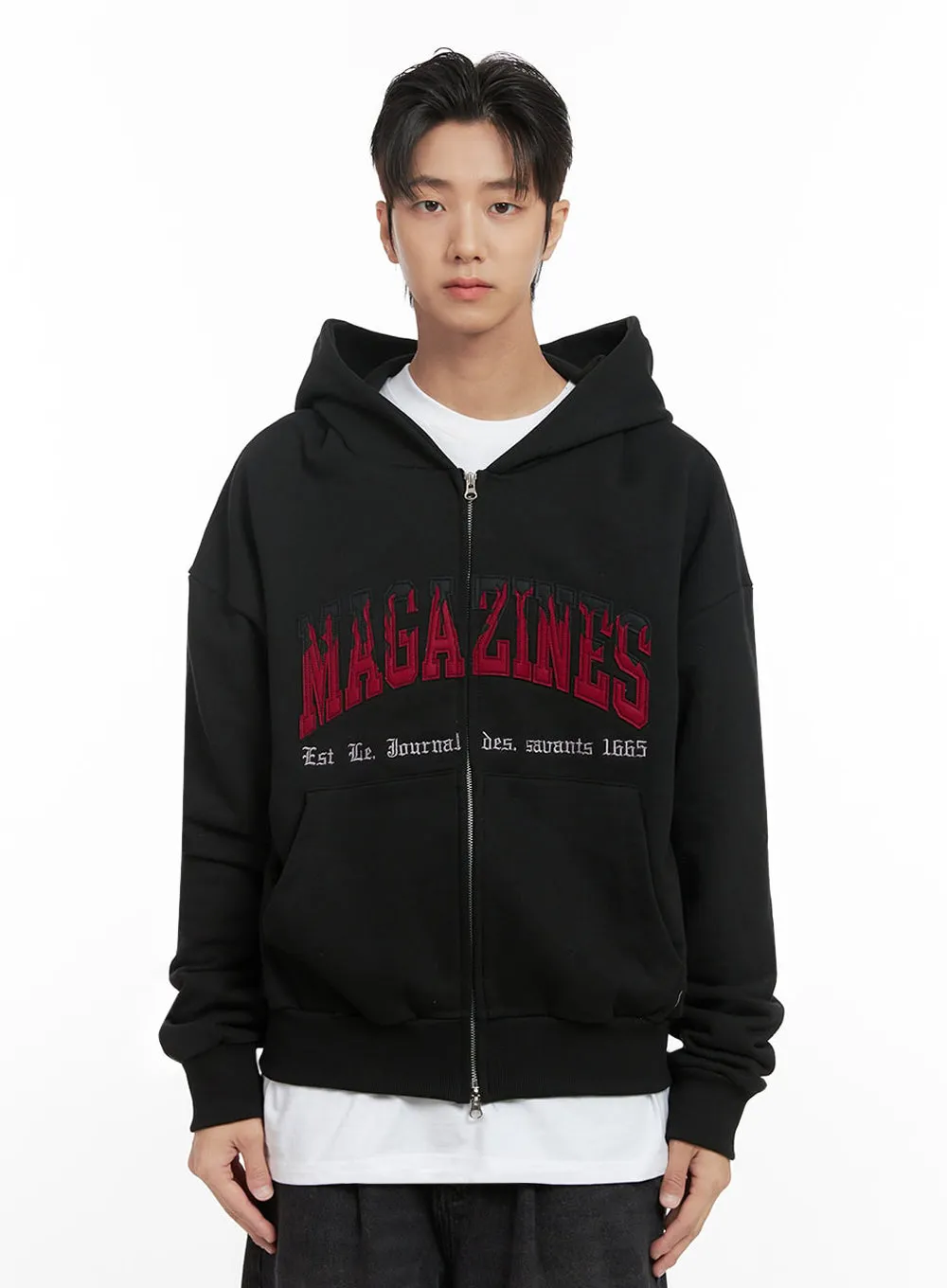 Men's Embroidered Double Zip Hoodie ID406
