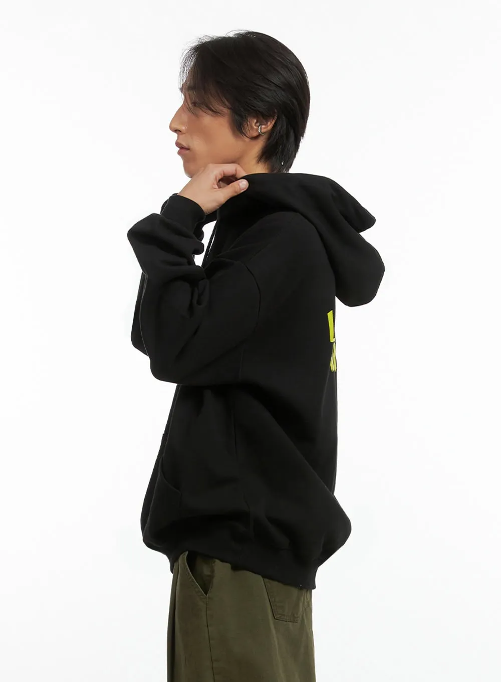 Men's Embroidered Oversized Hoodie (Black) IO417