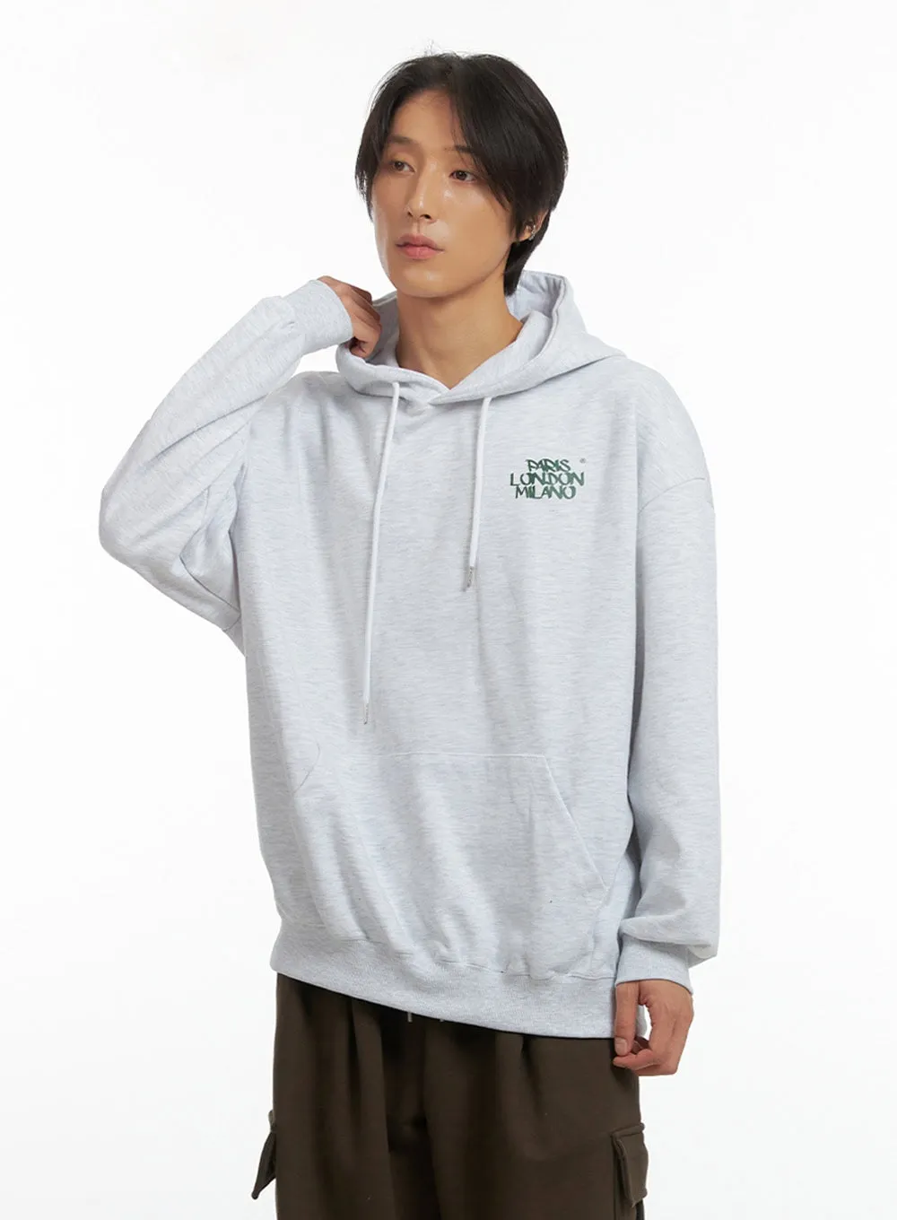 Men's Embroidered Oversized Hoodie (White) IO417
