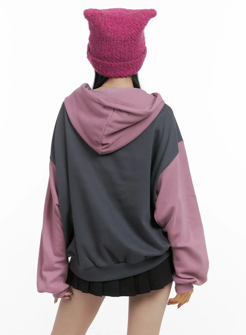 Mixed Color Oversized Zip-Up Hoodie OO401