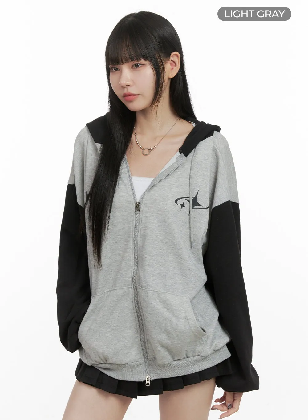 Mixed Color Oversized Zip-Up Hoodie OO401