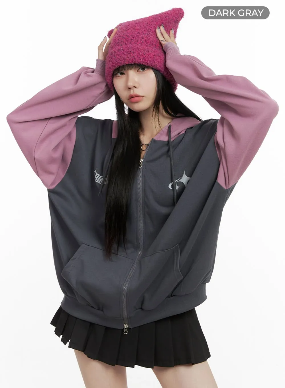 Mixed Color Oversized Zip-Up Hoodie OO401