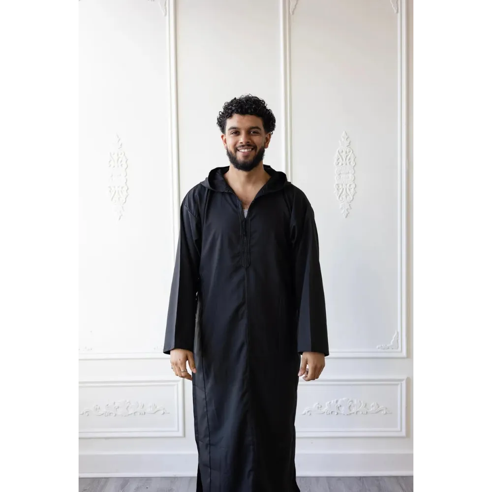 Moroccan Hoodie Thobe (Black)