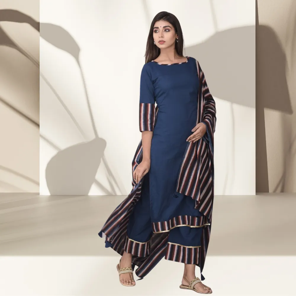 Morpankhi Kurta Set | Handblock Printed | Blue And Brown