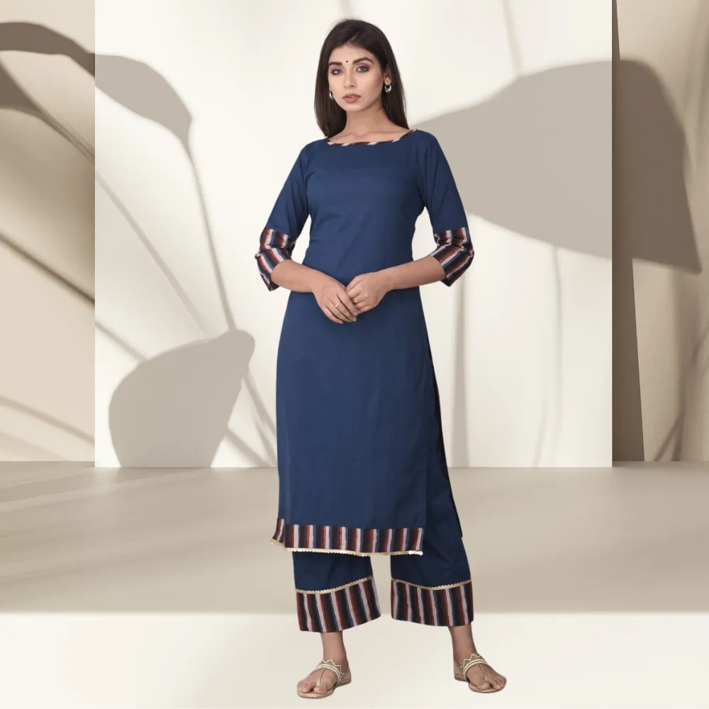 Morpankhi Kurta Set | Handblock Printed | Blue And Brown