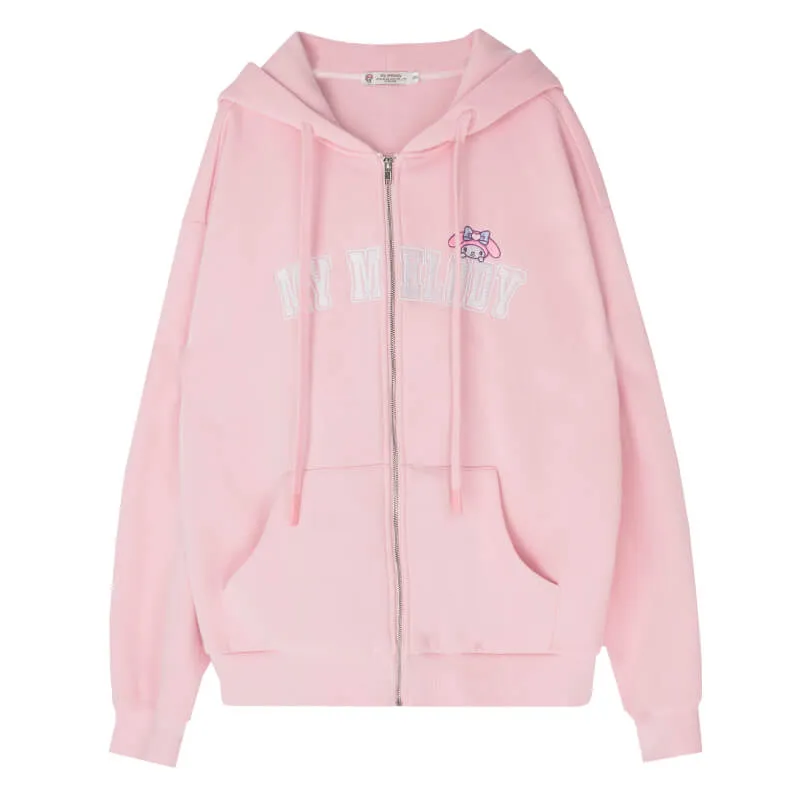 My Melody Full Zip Drawstring Oversized Hoodie