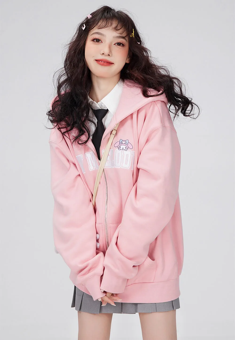 My Melody Full Zip Drawstring Oversized Hoodie