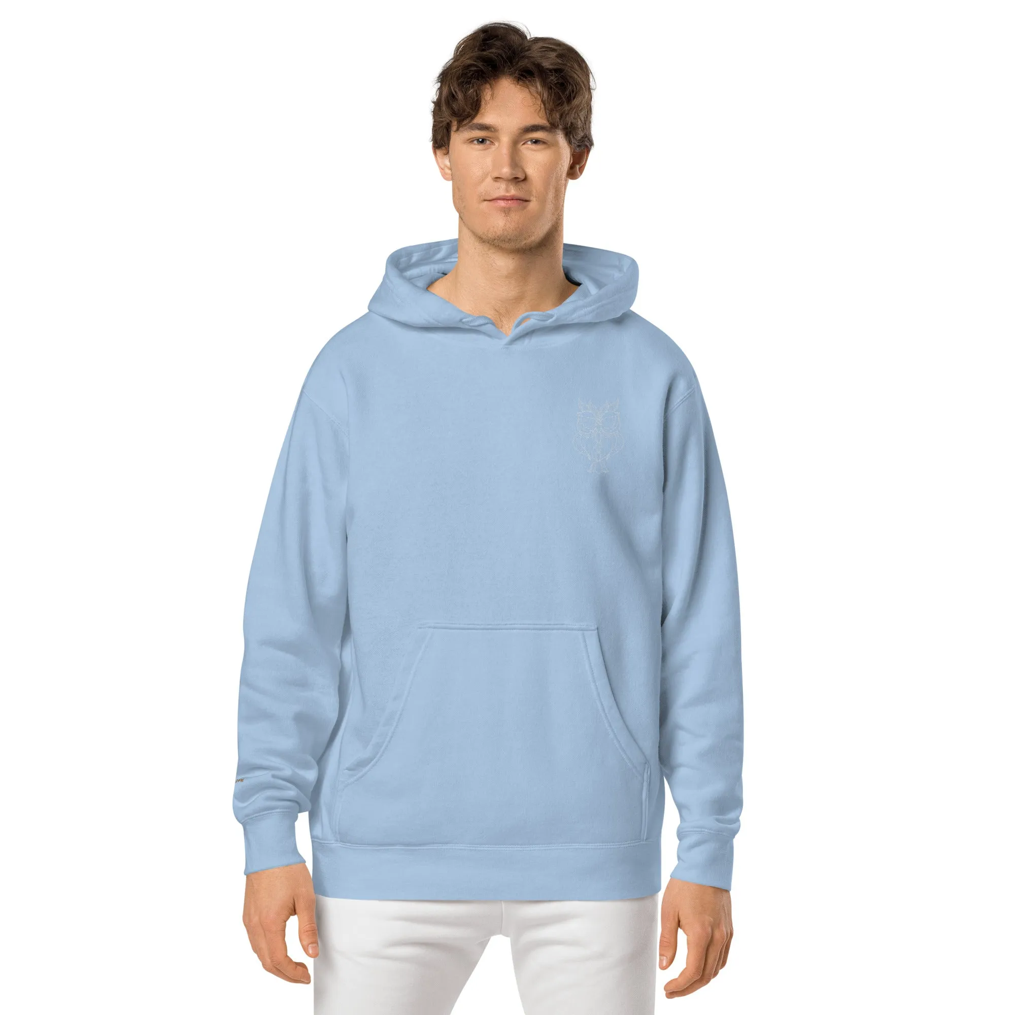 Owl Lovers Embroidered Design Unisex Pigment-Dyed Hoodie