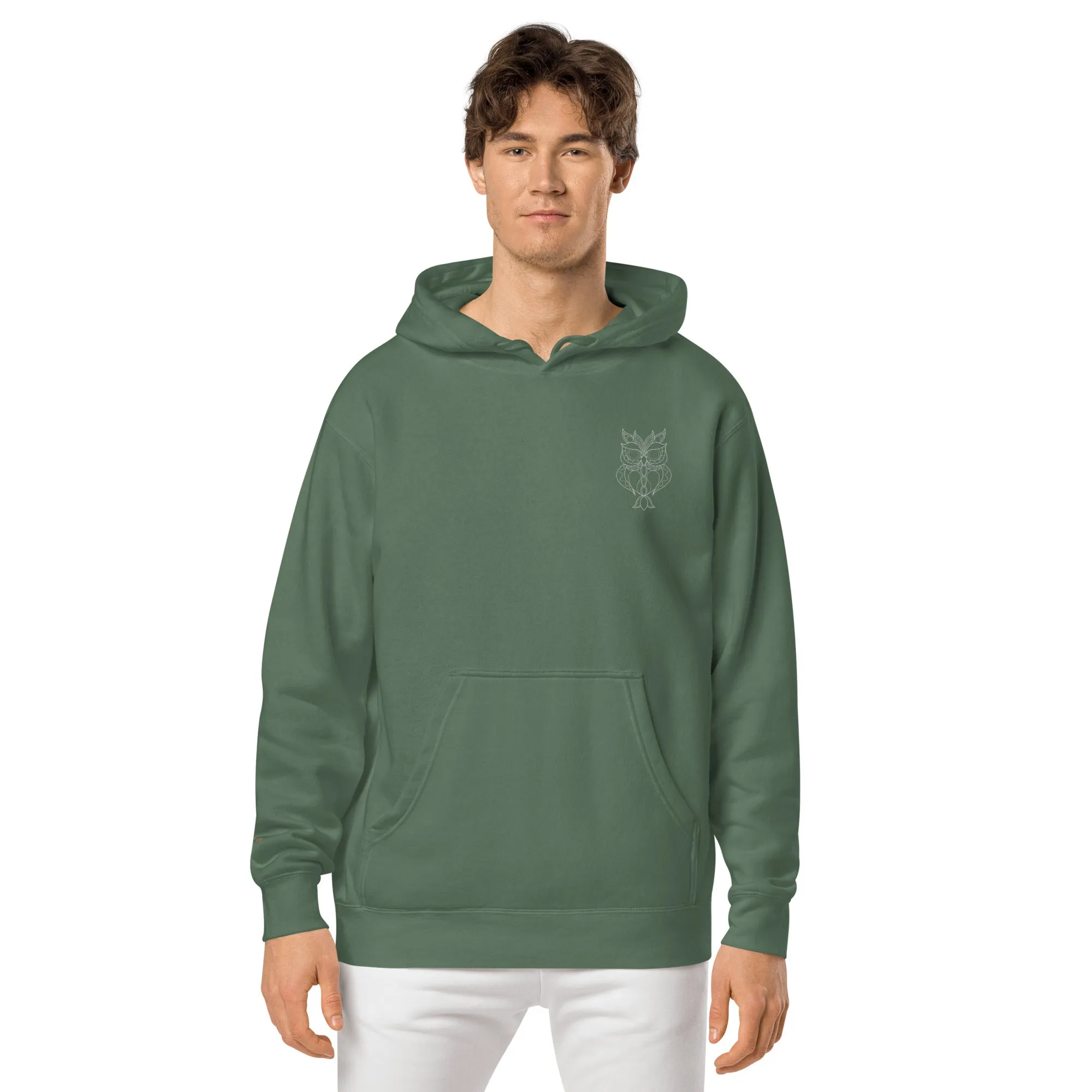Owl Lovers Embroidered Design Unisex Pigment-Dyed Hoodie