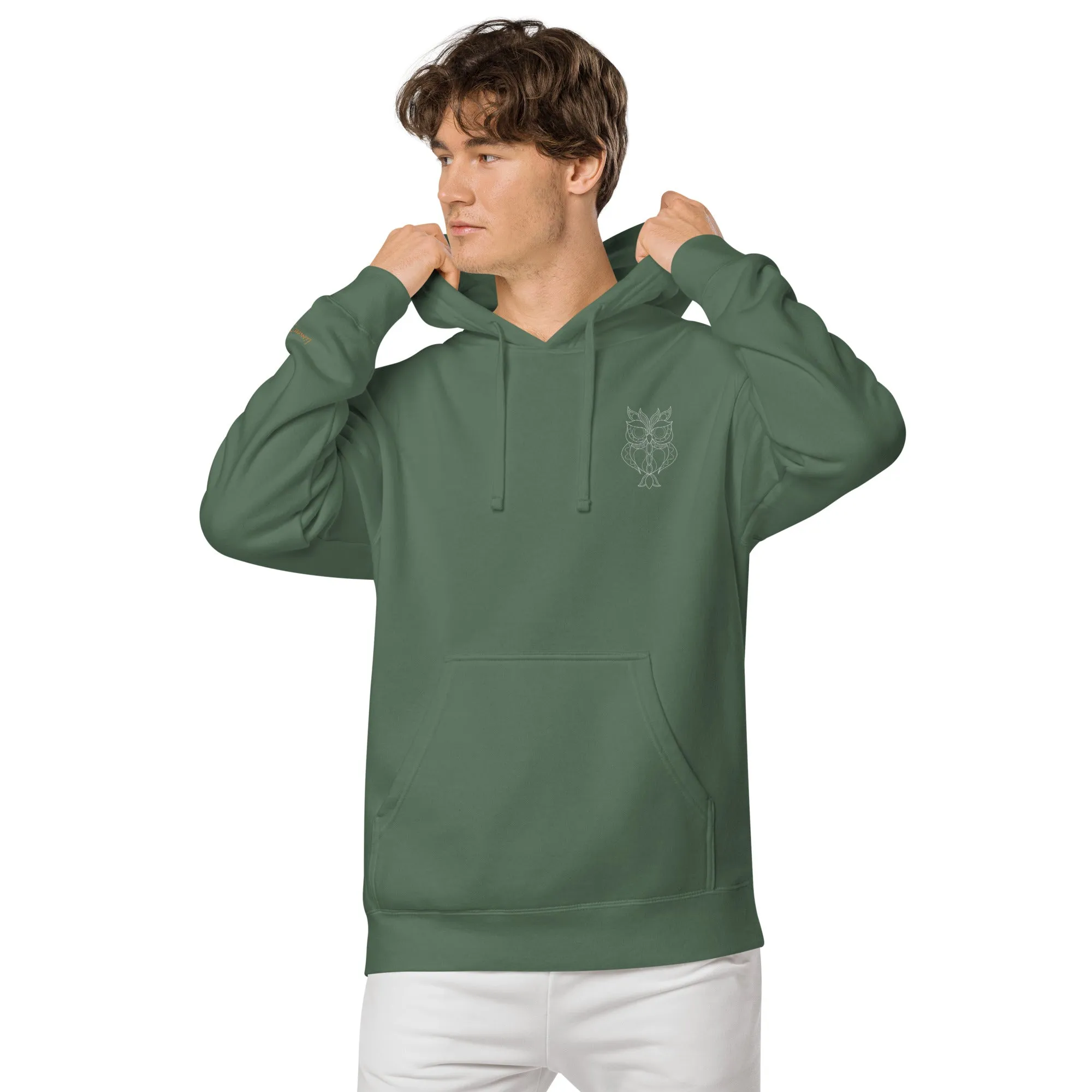 Owl Lovers Embroidered Design Unisex Pigment-Dyed Hoodie
