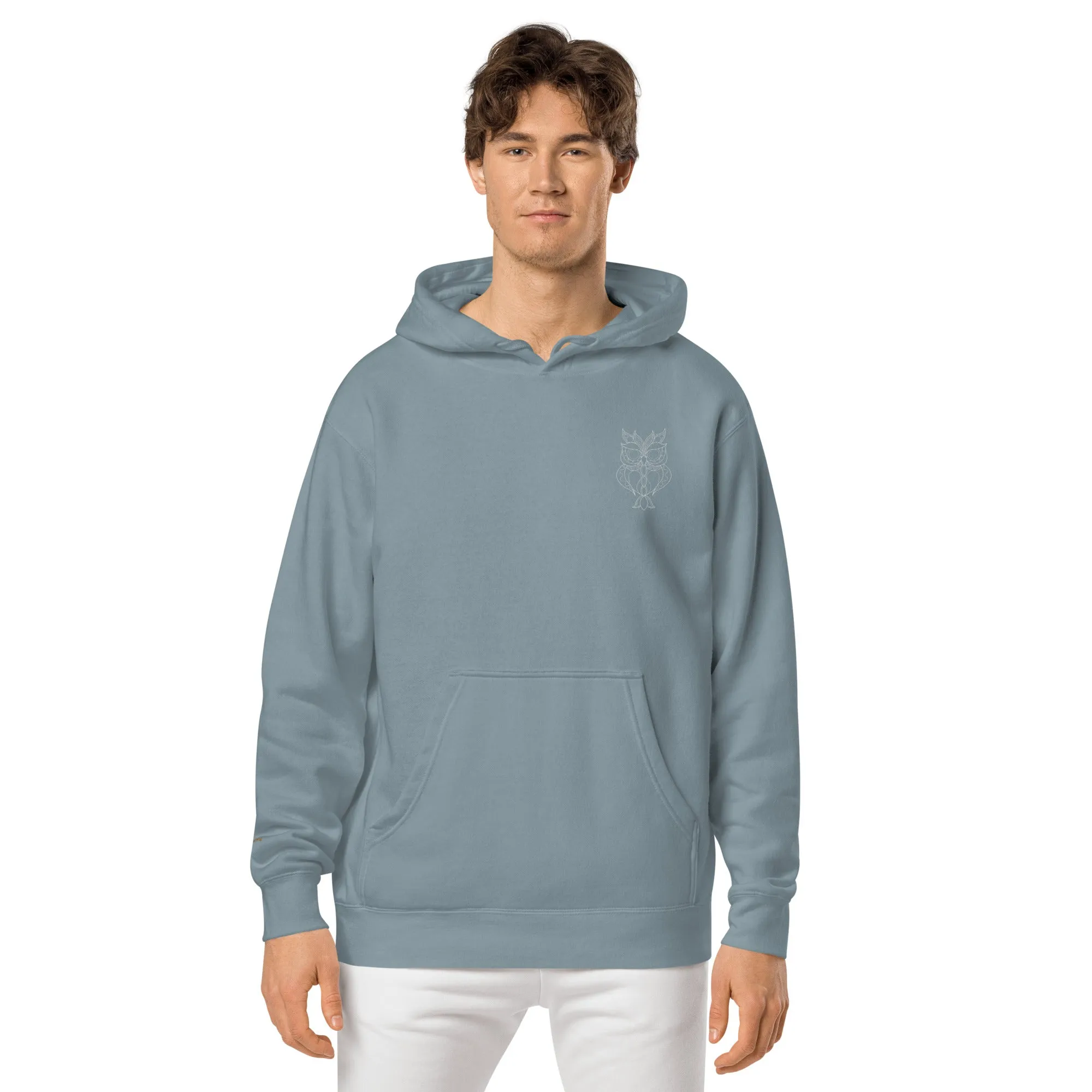 Owl Lovers Embroidered Design Unisex Pigment-Dyed Hoodie