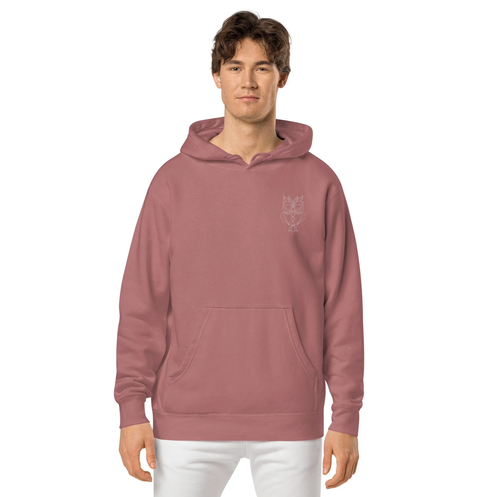 Owl Lovers Embroidered Design Unisex Pigment-Dyed Hoodie