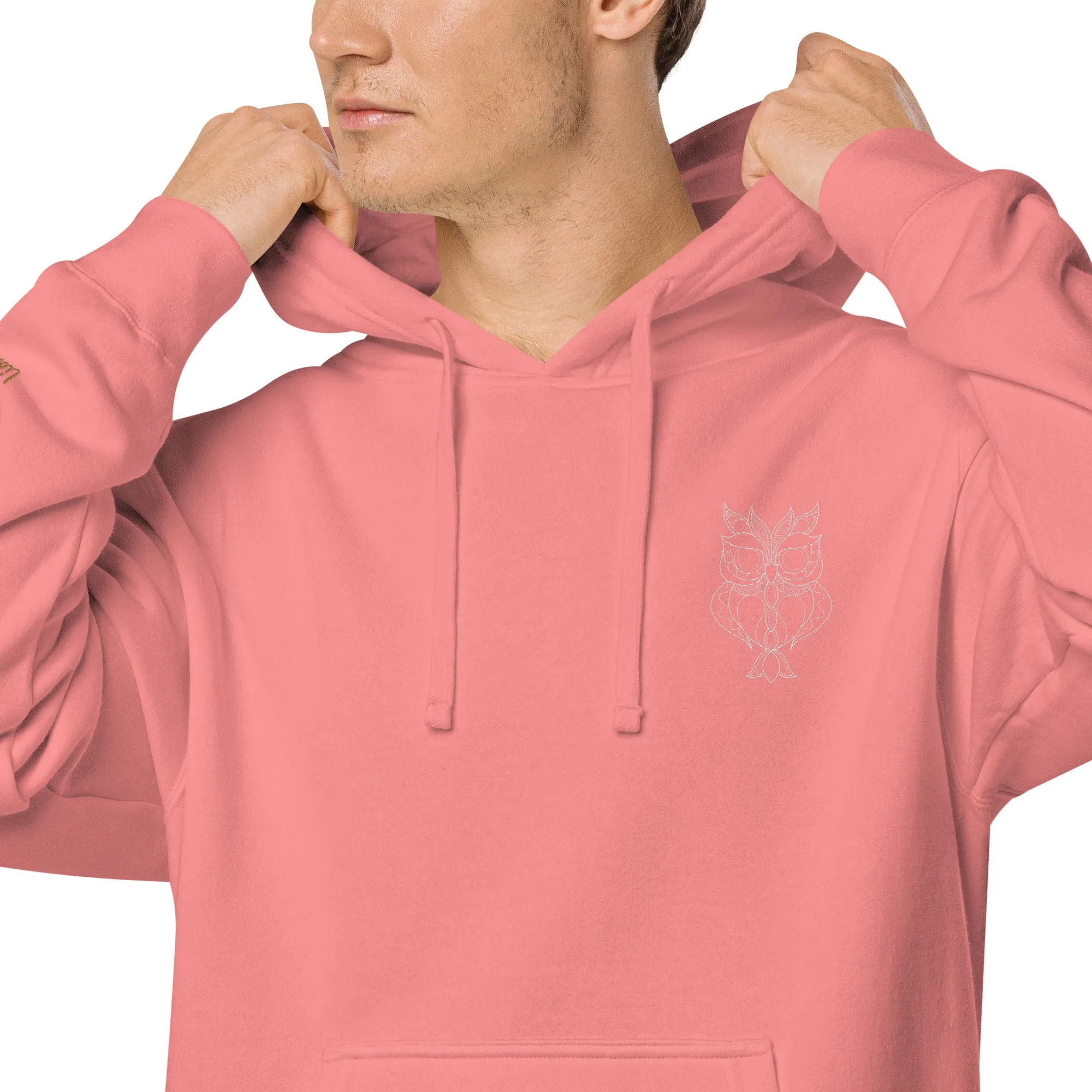 Owl Lovers Embroidered Design Unisex Pigment-Dyed Hoodie