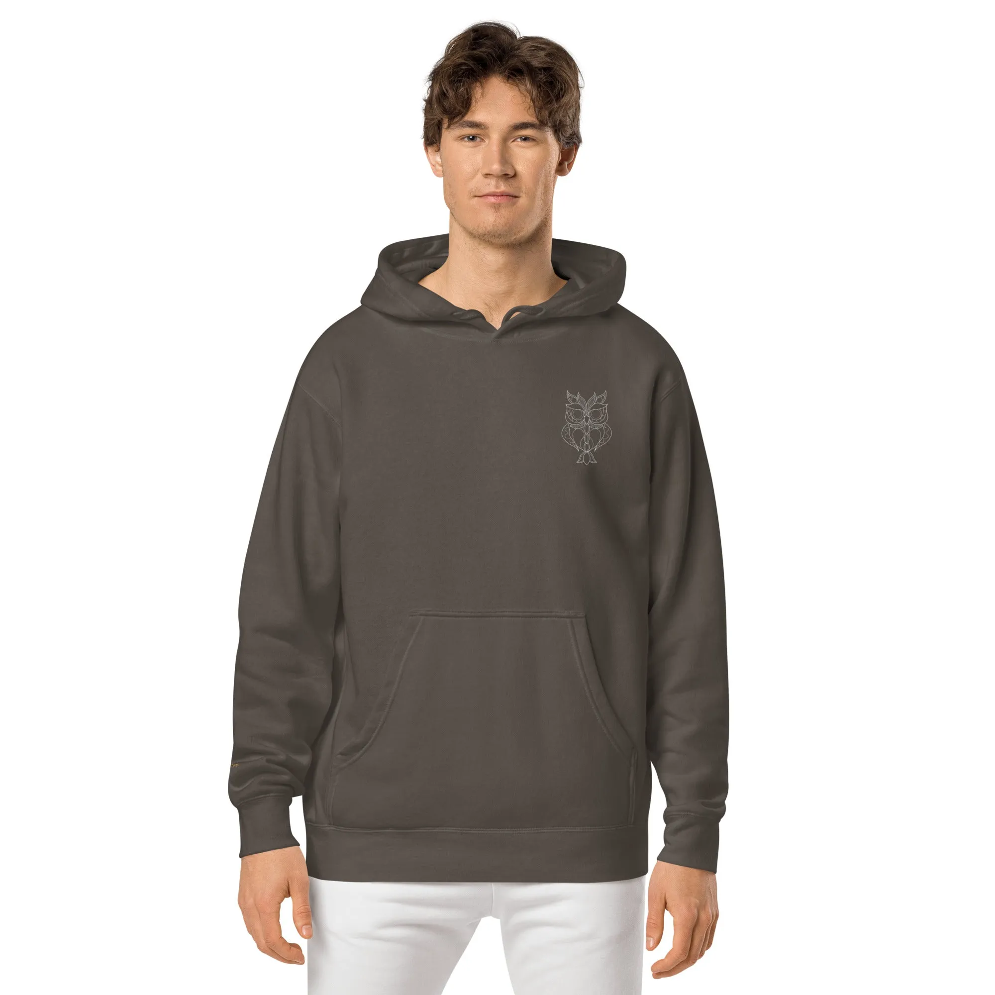 Owl Lovers Embroidered Design Unisex Pigment-Dyed Hoodie