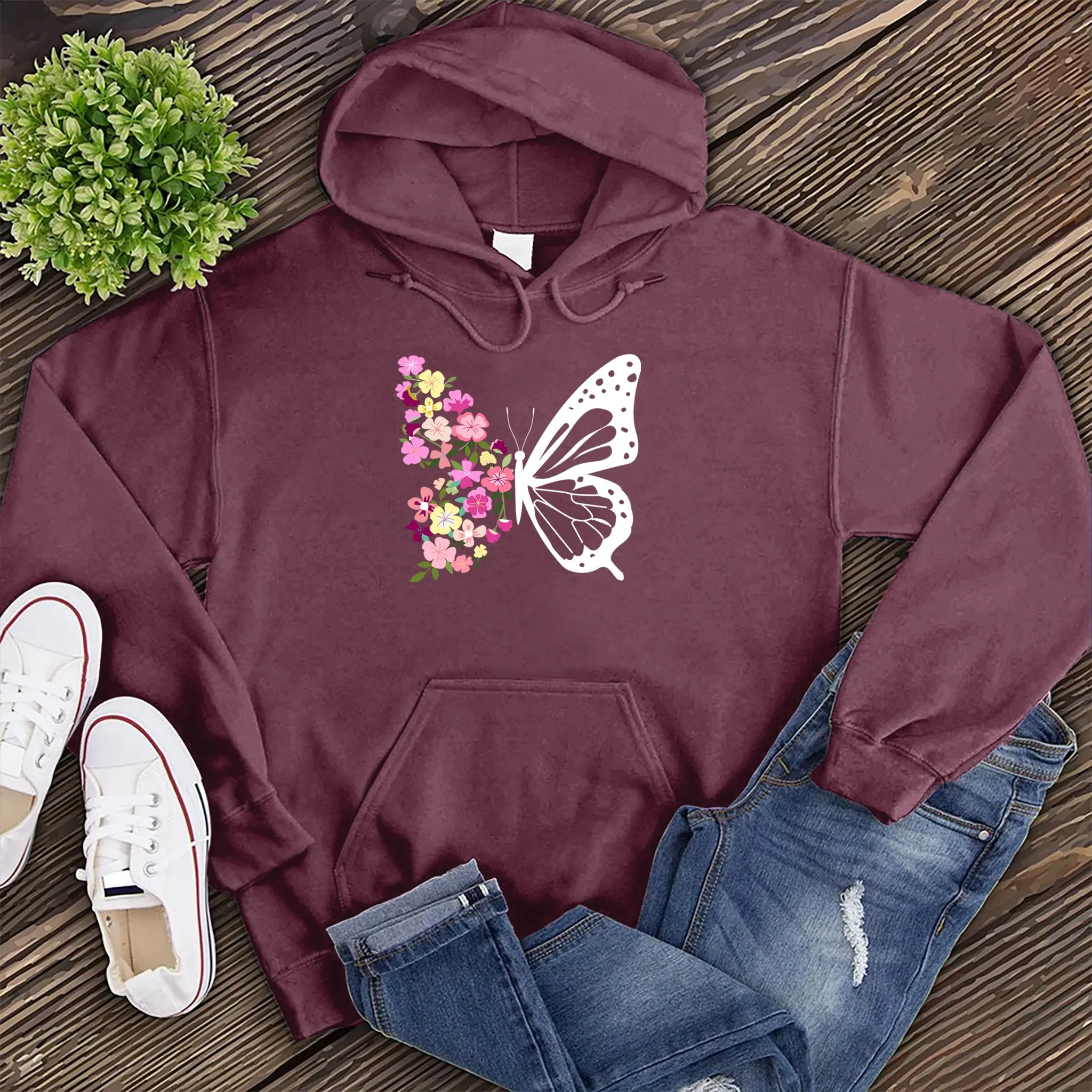 Pink Spring Flowers Butterfly Hoodie