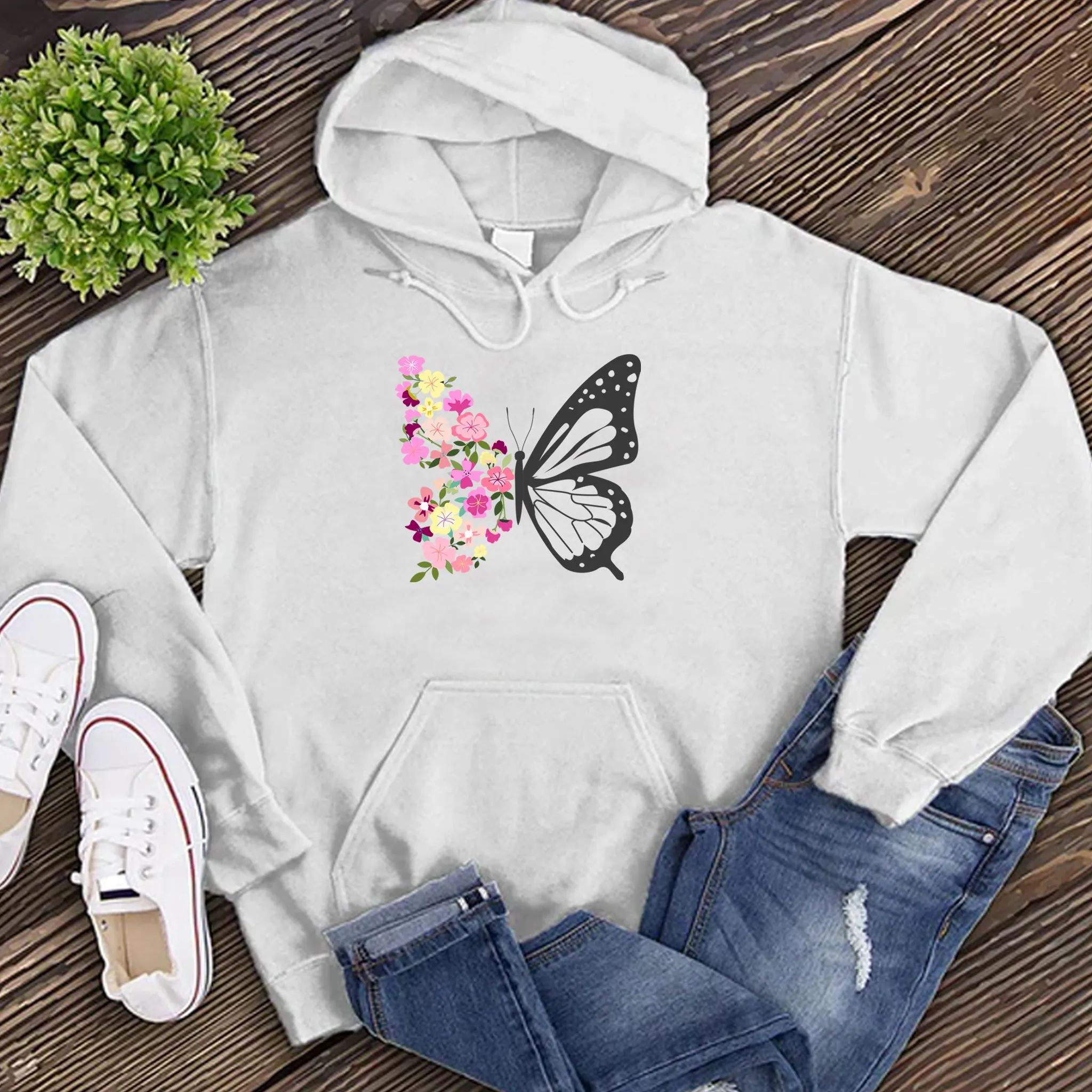 Pink Spring Flowers Butterfly Hoodie