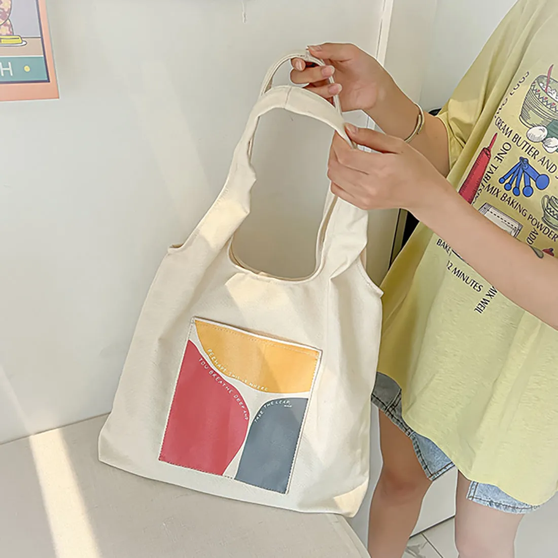 Simple Color Block Tote Bag