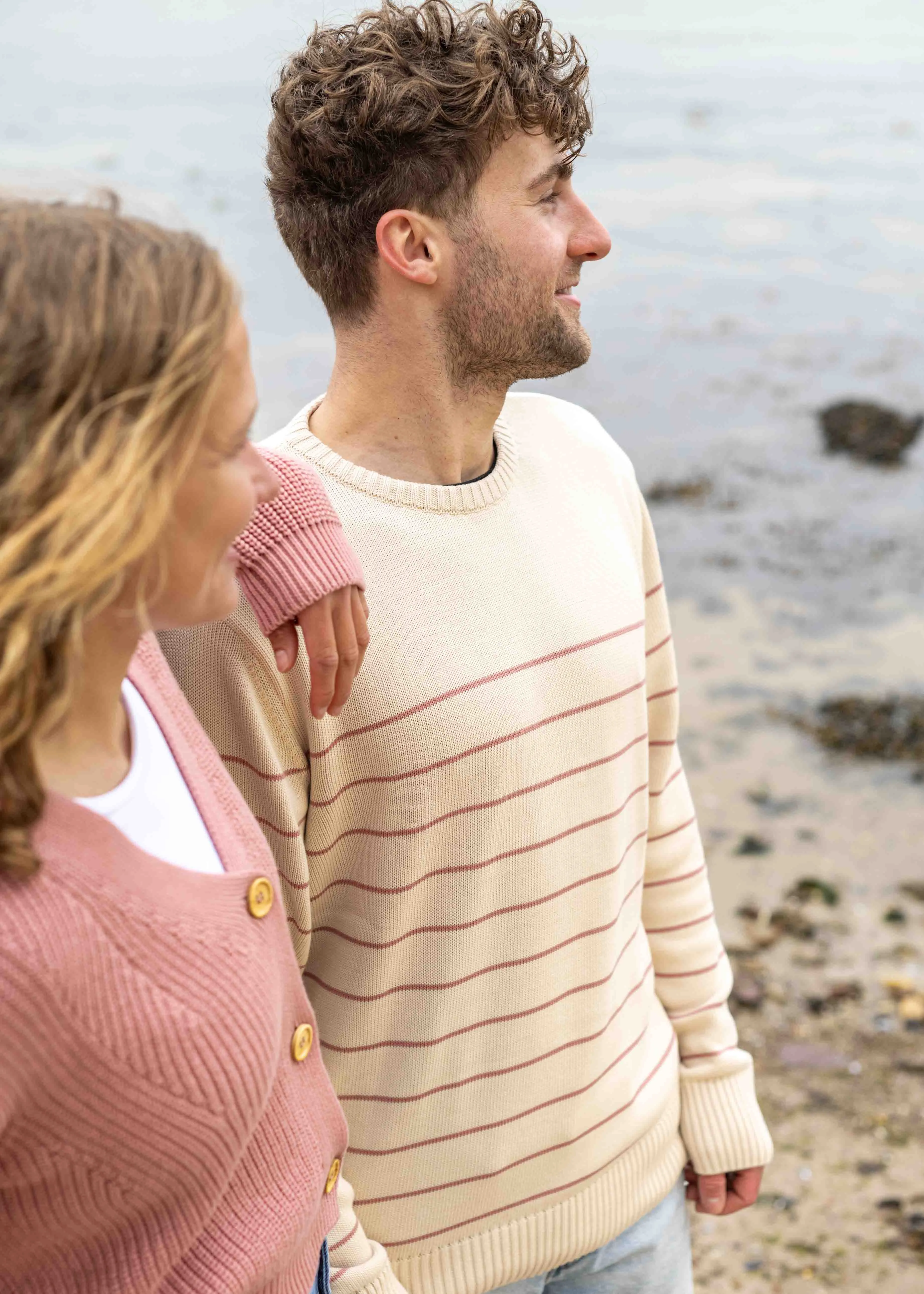 Strickpullover BÖÖT Beige-DuskPink-Striped