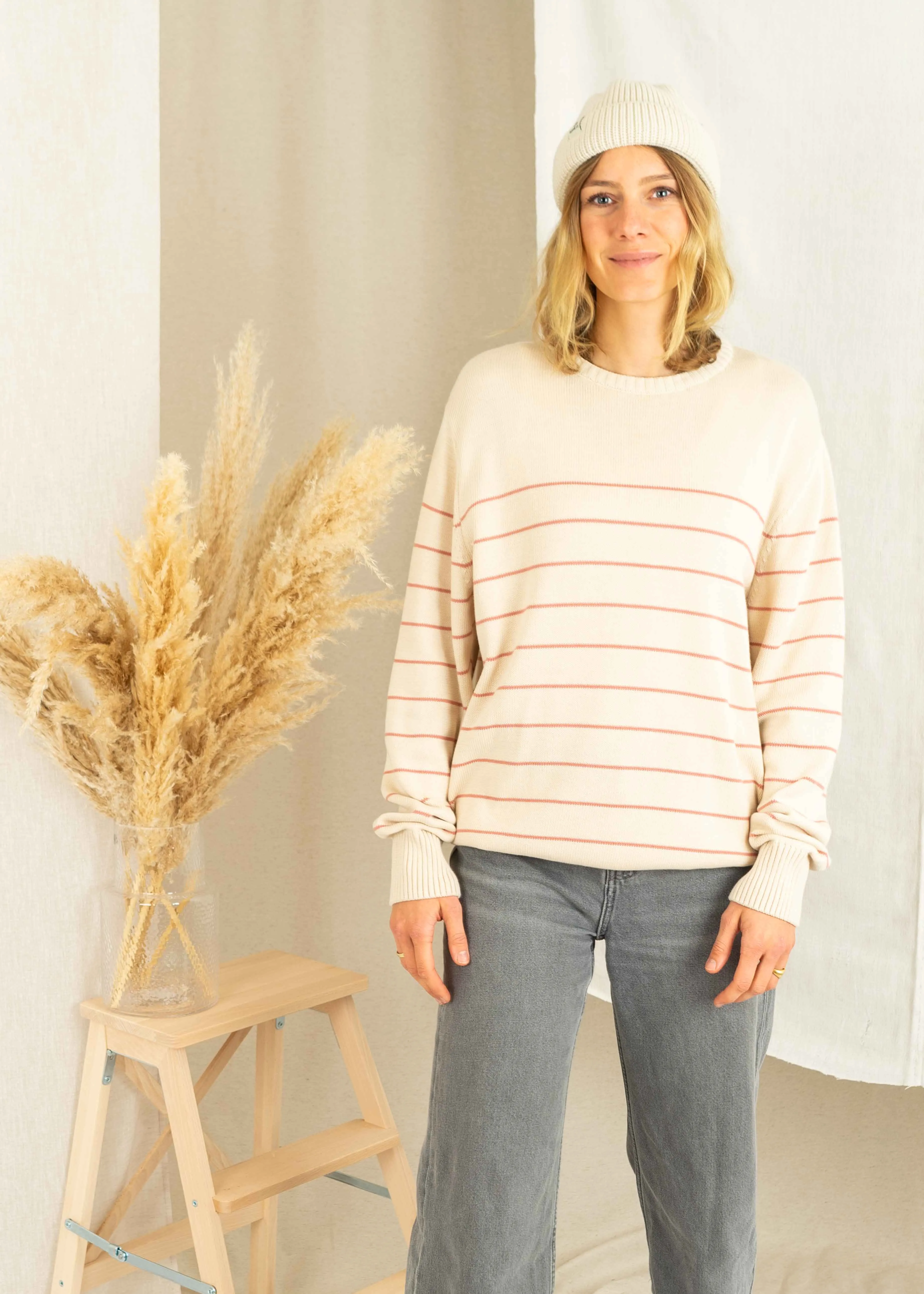 Strickpullover BÖÖT Beige-DuskPink-Striped