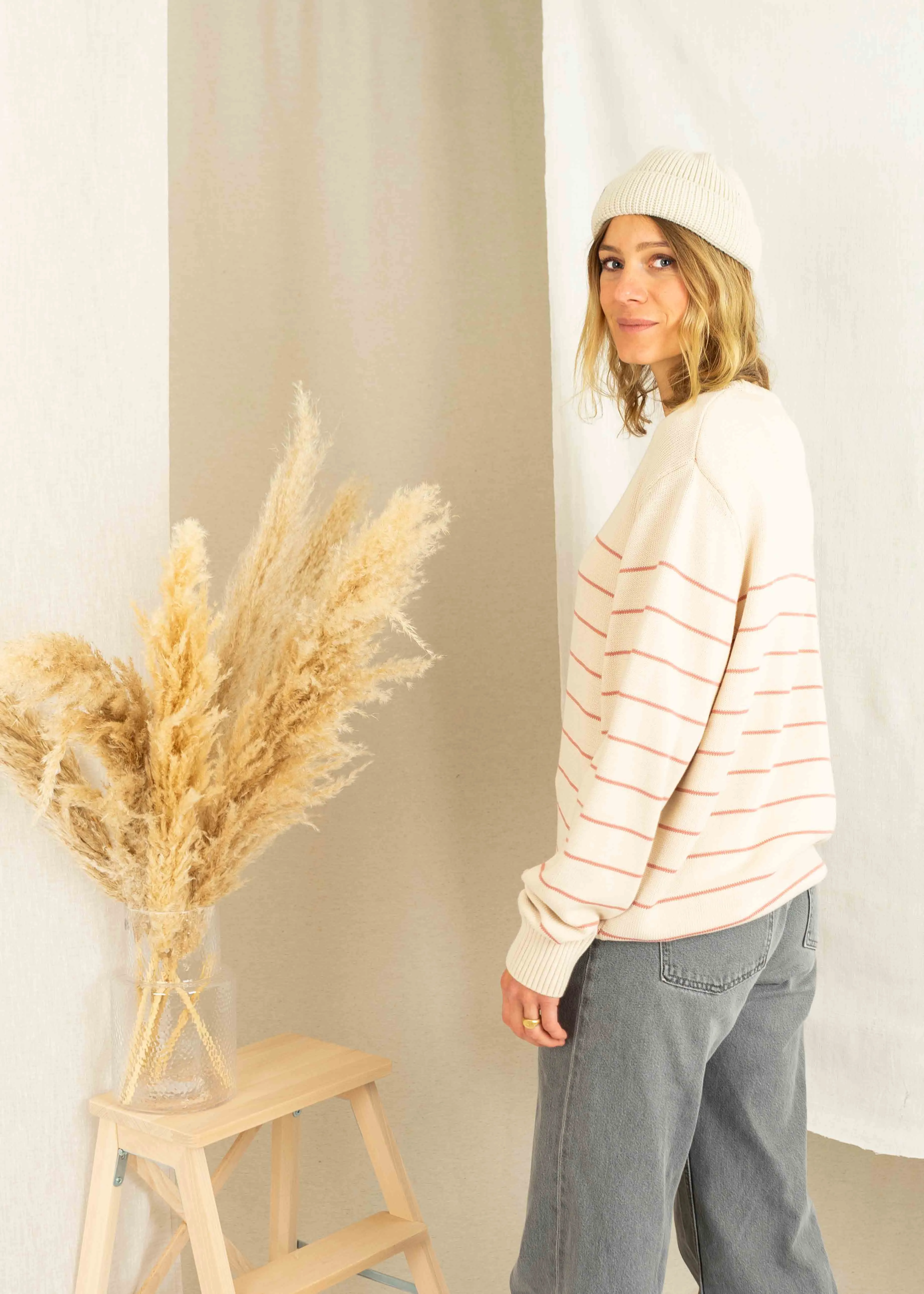 Strickpullover BÖÖT Beige-DuskPink-Striped