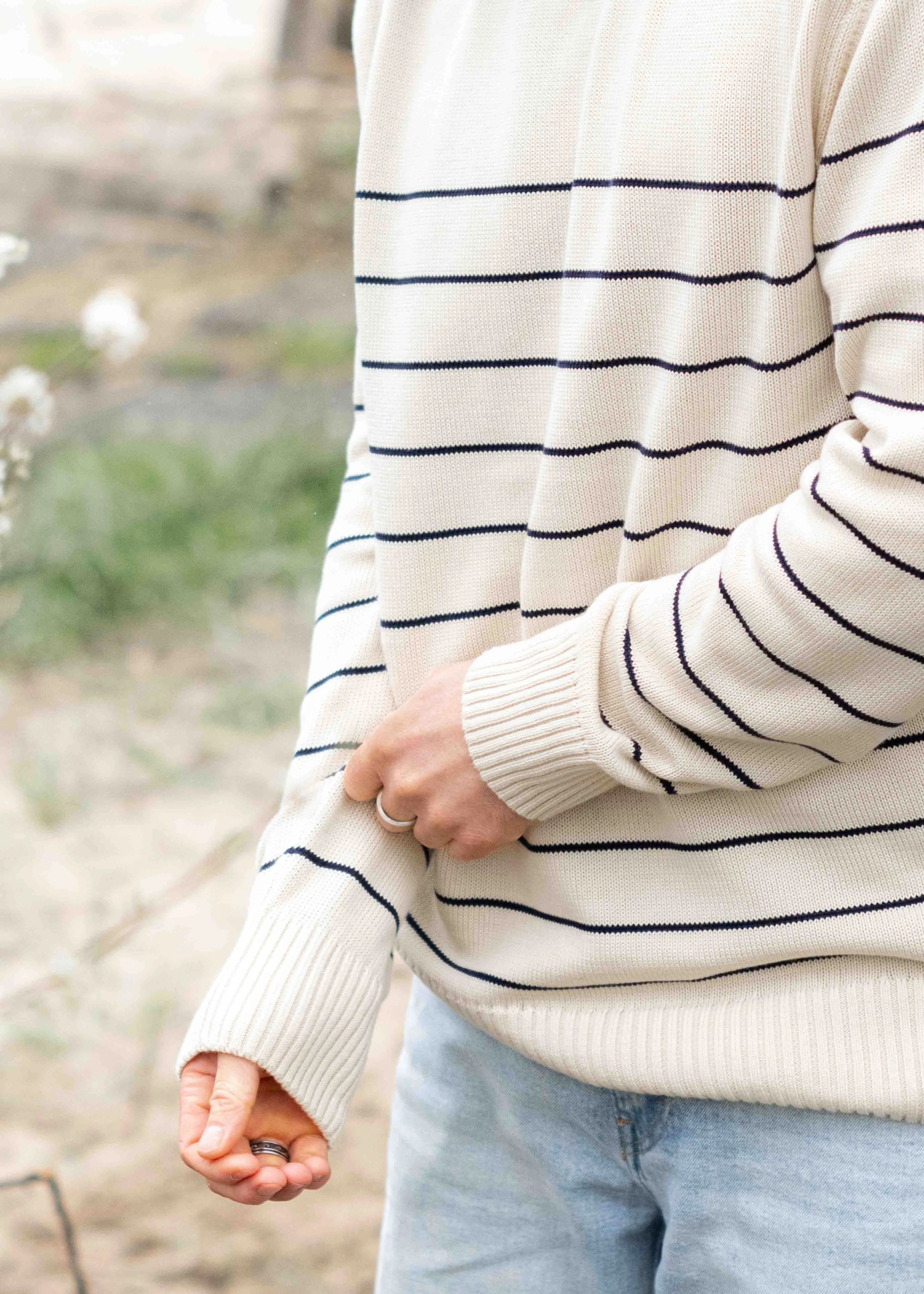 Strickpullover BÖÖT Beige-Navy-Striped
