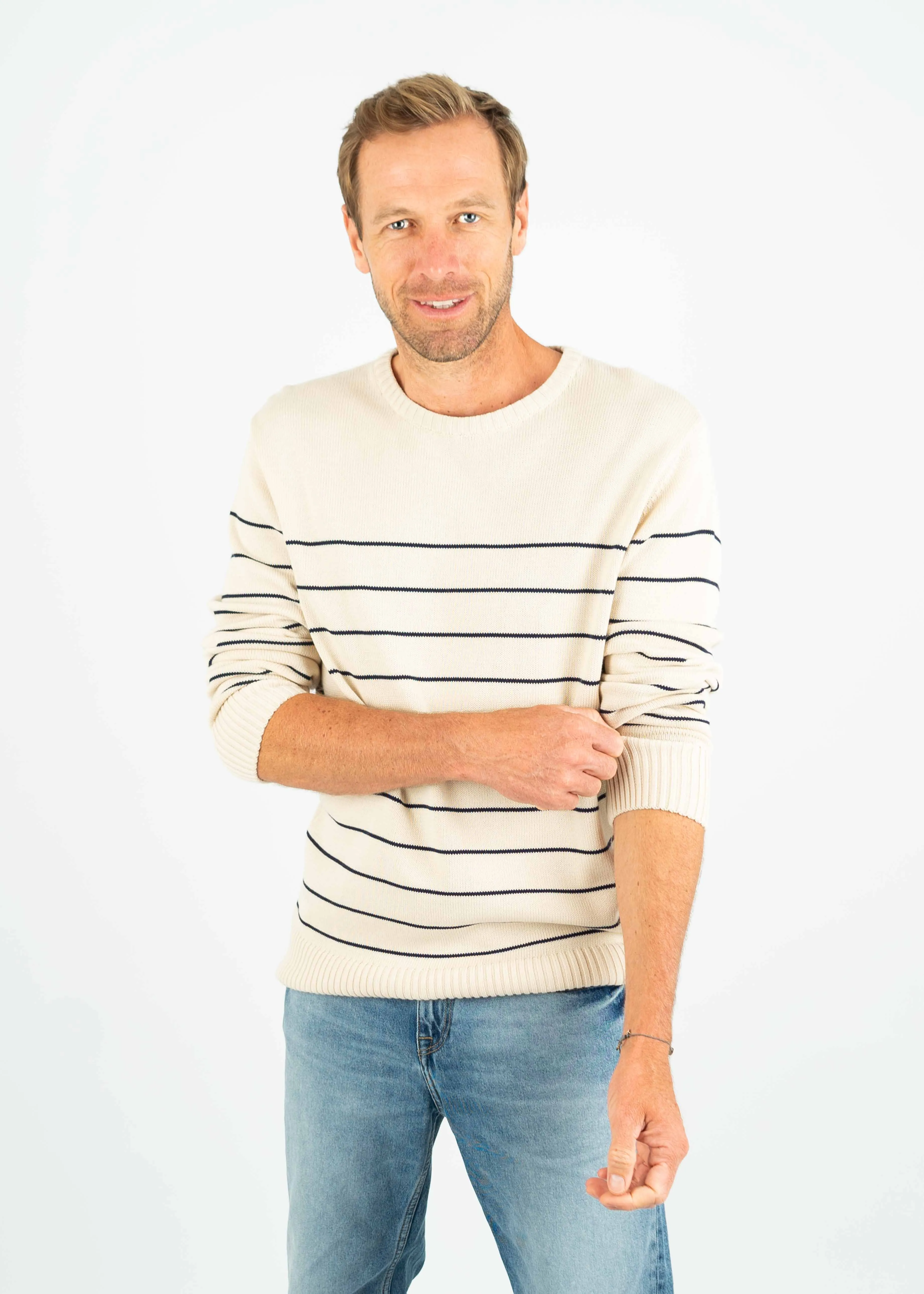 Strickpullover BÖÖT Beige-Navy-Striped