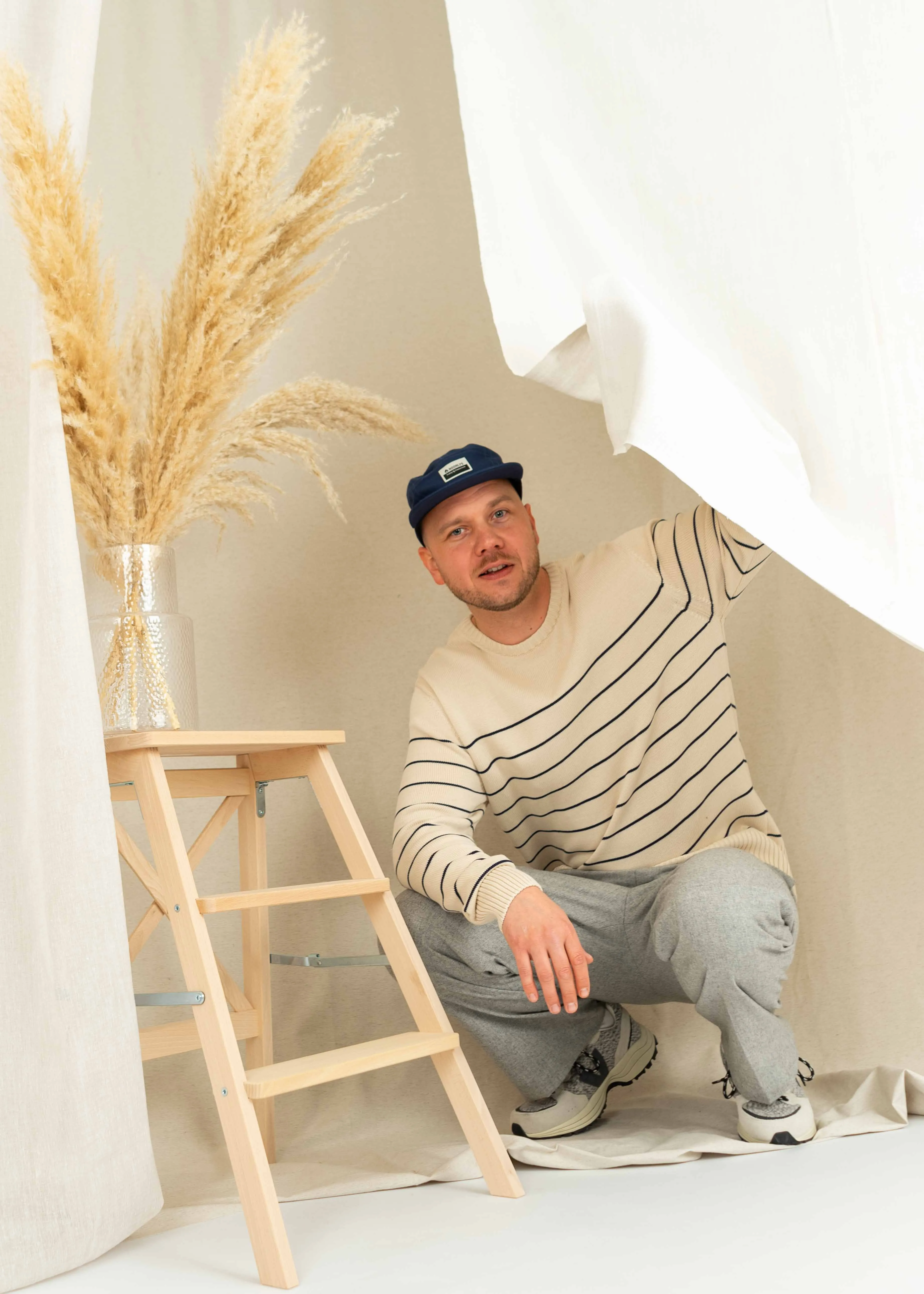 Strickpullover BÖÖT Beige-Navy-Striped
