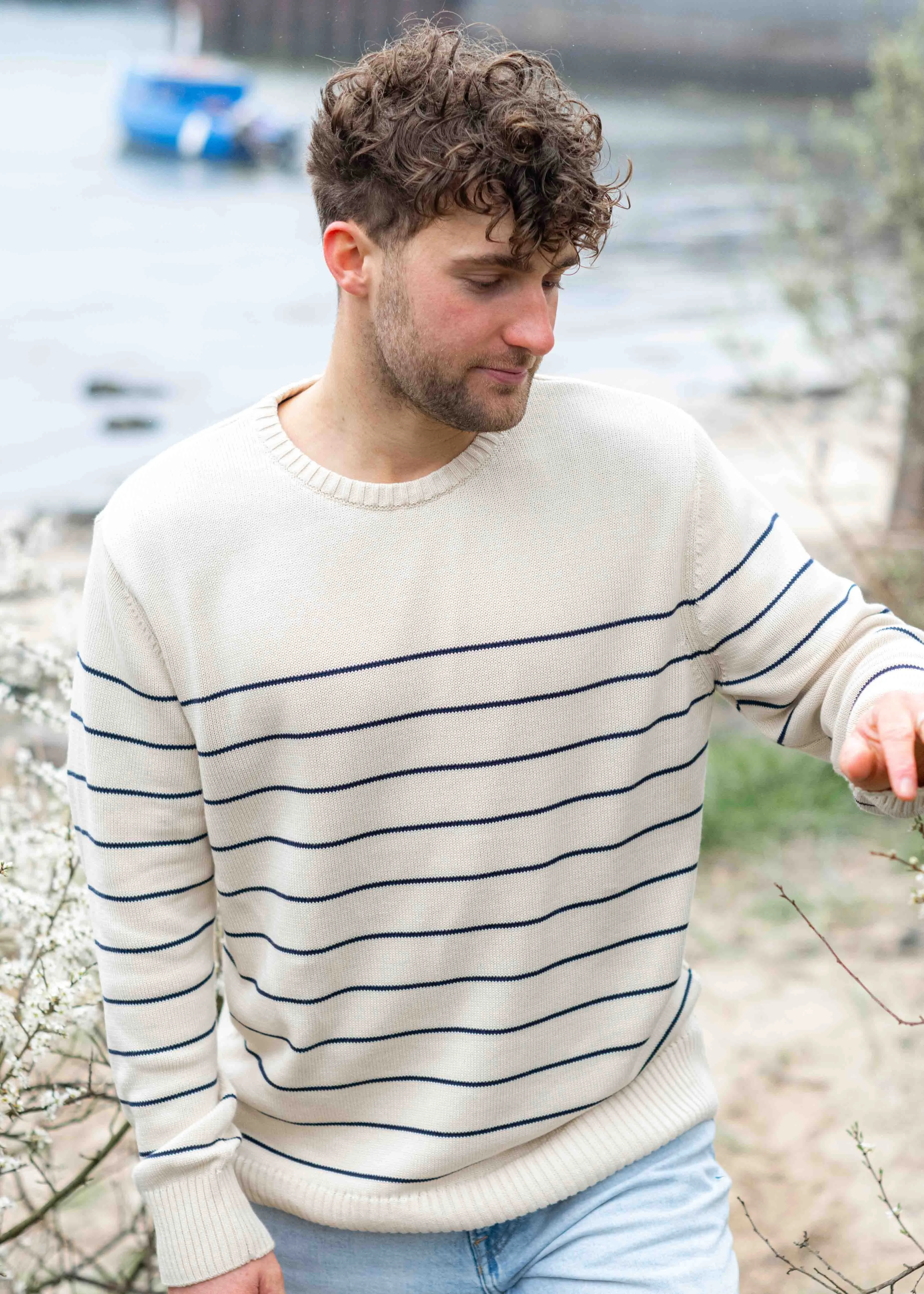 Strickpullover BÖÖT Beige-Navy-Striped