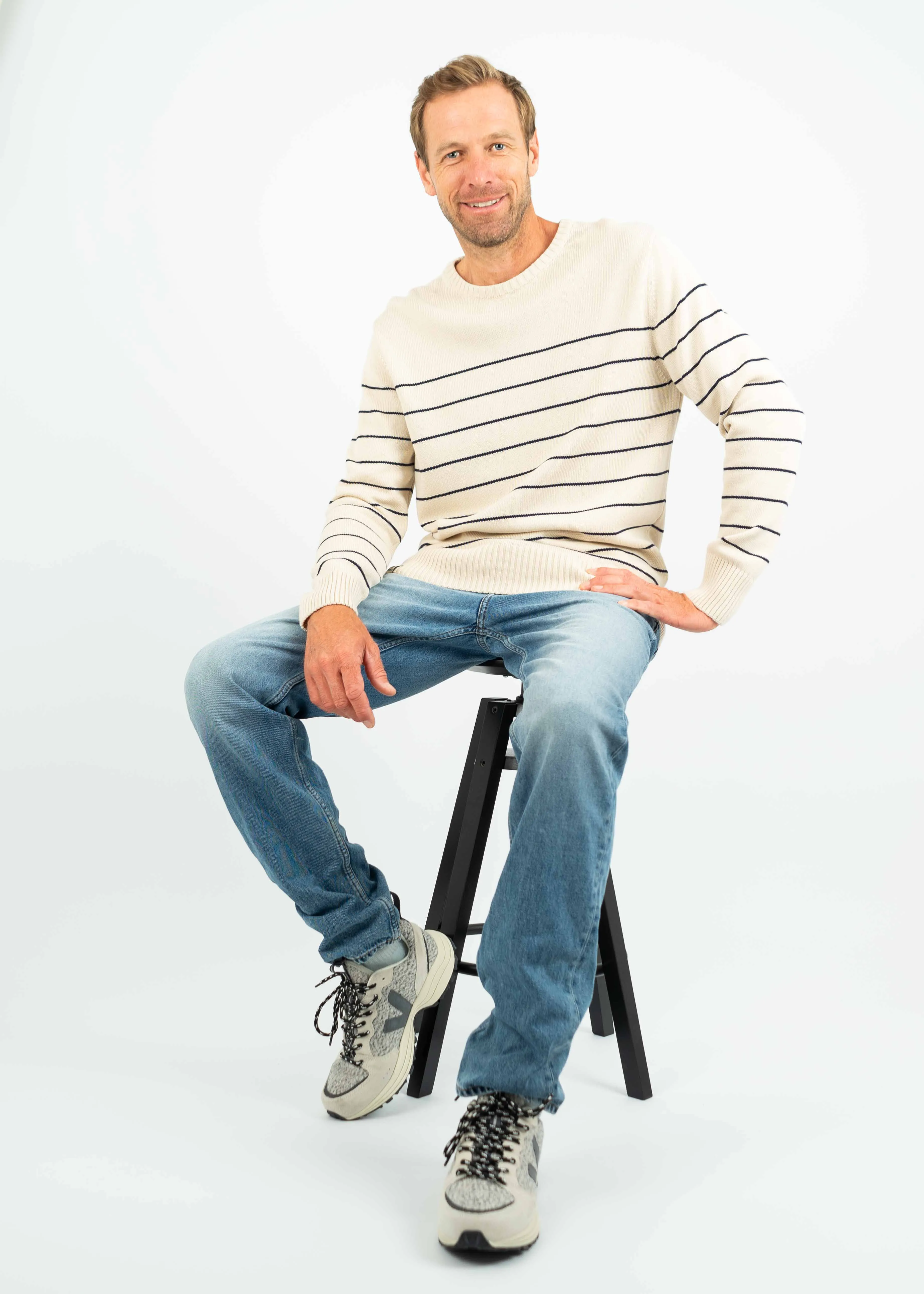 Strickpullover BÖÖT Beige-Navy-Striped