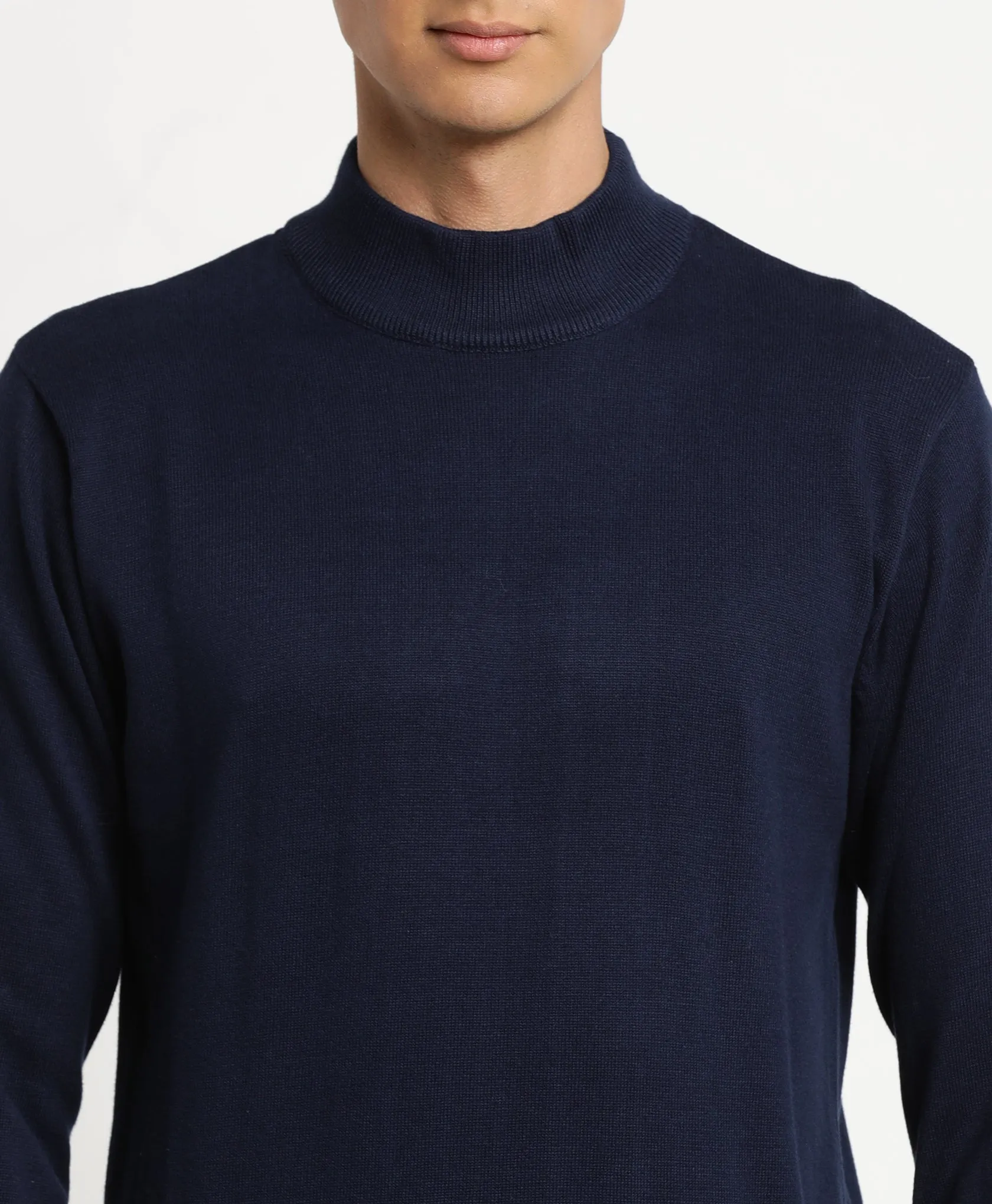 Turtle Men Navy Blue Solid Turtle Neck PullOver