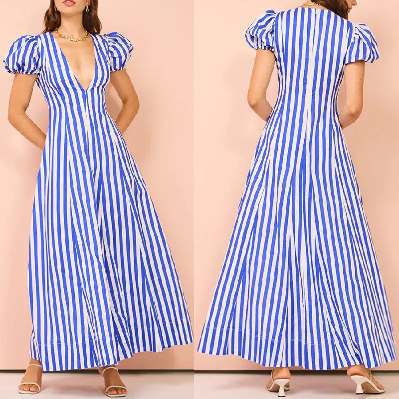 Women's Fashion Striped Puff Sleeve Dress